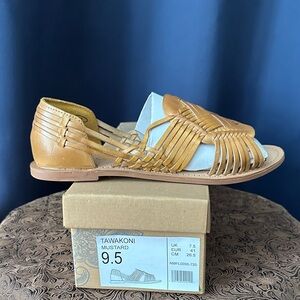 Naughty Monkey Mustard and Beige Woven Sandals